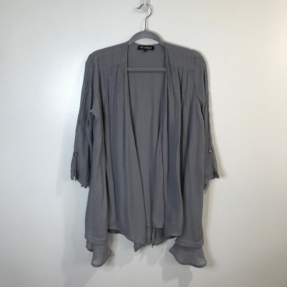 Picadilly Canada Open Front Cardigan Sweater Size Small S Gray Chiffon